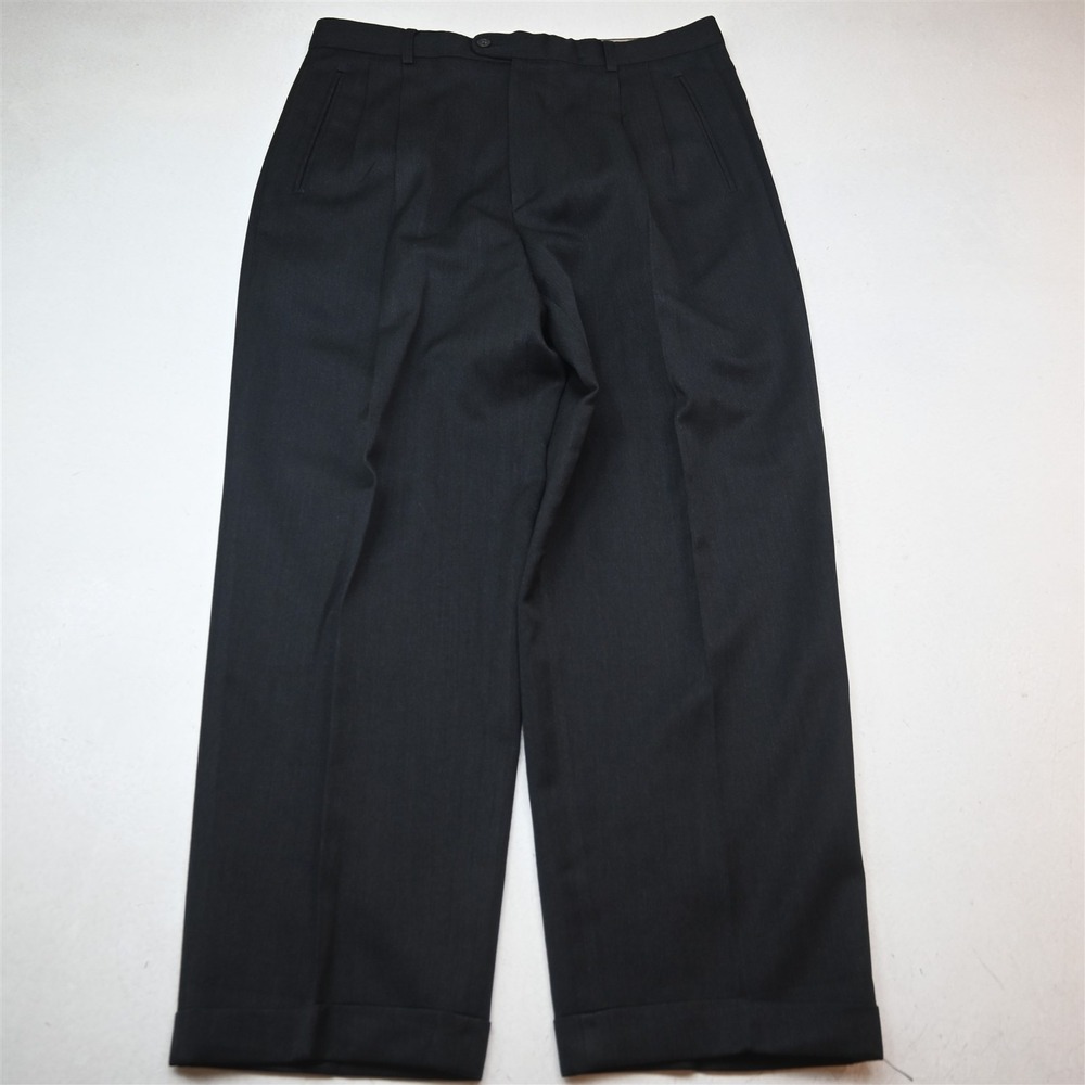 Vtg Italy Zanella 34x30 Gray 100% Wool Pleated Cuffed High Waist Baggy Pants